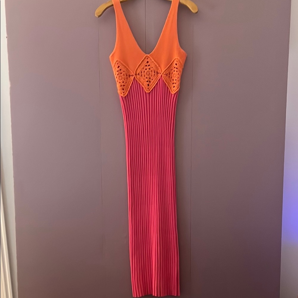 Rails Orange Pink Pleated Strapless Bodycon Dress